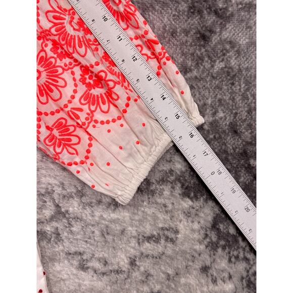 New Sezane Top 38 / US Medium Women Polka Dot Embroidered Linen Off The Shoulder - Picture 5 of 8